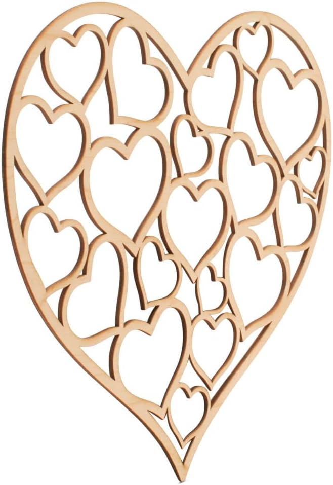 Detailed Heart Wood Cutouts 10-inch, 1/4 inch Thick, Pack of 10 Wooden Hearts for Crafts, Mother's Day and Valentines, by Woodpeckers - Image 4