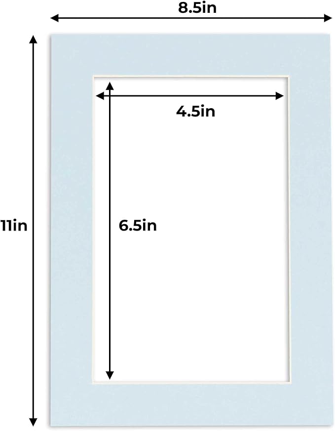 5x7 Mat for 8.5x11 Frame - Precut Mat Board Acid-Free Show Kit with Backing Board, and Clear Bags Baby Blue 5x7 Photo Matte Made to Fit a 8.5x11 Picture Frame Matboard for Framing, Pack of 25 Mats - Image 4