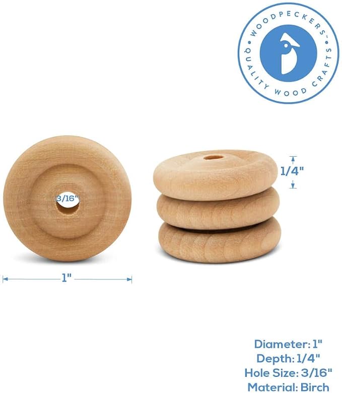 Classic Mini Wooden Wheels, Great for Crafts Too, 1 Inch Diameter, 1/4 Inch Thick, 3/16 Inch Hole, Pack of 100, by Woodpeckers - Image 5