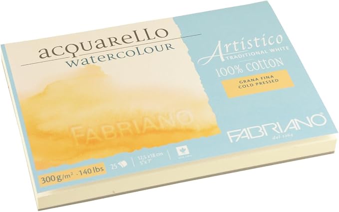 Fabriano Artistico Traditional White Watercolor Block, 140 lb./300 GSM, Cold Press, 25 Sheets, 5" x 7" by Unknown