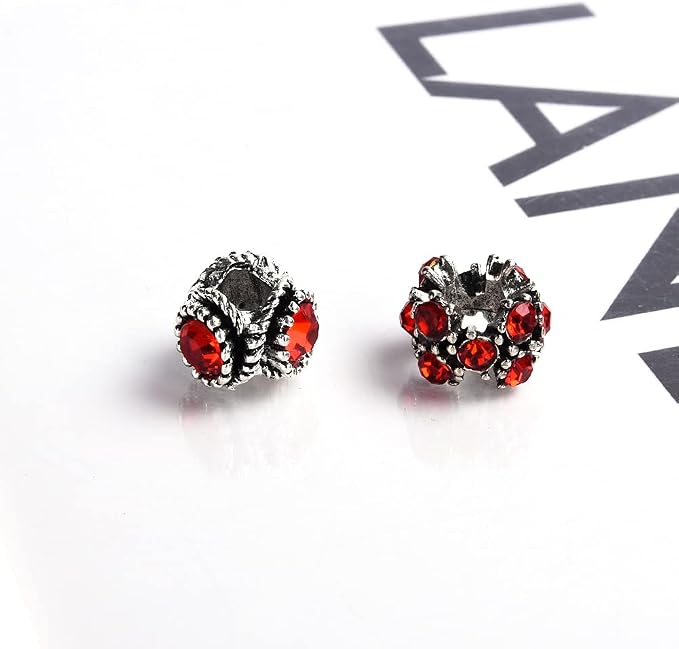 Aipridy European Large Hole Beads, Colorful Glass Charm Beads Set, Assorted Patterns and Designs Rhinestone Craft Beads for DIY Bracelet Jewelry Making (60, Siam Resin+Alloy) - Image 5