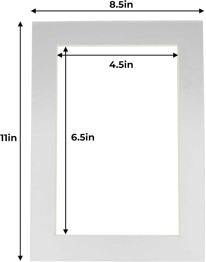 5x7 Mat for 8.5x11 Frame - Precut Mat Board Acid-Free Show Kit with Backing Board, and Clear Bags Metallic Silver 5x7 Photo Matte For a 8.5x11 Picture Frame Matboard for Framing, Pack of 100 Mats - Image 3