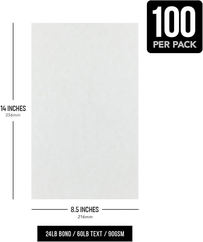 Mist Parchment Paper – Great for Certificates, Menus and Wedding Invitations | 24lb Bond / 60lb Text / 90GSM | 8.5" x 14" (Legal Size) Paper for Writing, Copy, Printing | 100 Sheets per Pack - Image 7