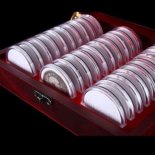 Wooden Coin Storage Holder Display Collection Box & 30Pcs Plastic Clear Coin Container Capsules Case 40mm, 35mm, 30mm, 25mm, 20mm - Image 2