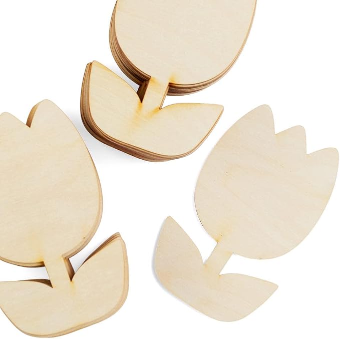 Pack of 24 Unfinished Wooden Tulip Flower Cutouts by Factory Direct Craft - Blank Wooden Shapes to Paint as Tulip Flowers Fun DIY Project for Easter Spring Arts and Crafts (Size: 4-3/4" L) - Image 5