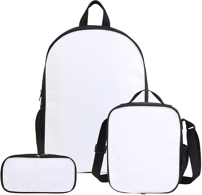 2Sets 16inch Sublimation Blank Backpack Lunch Bag Pencil Case Set for Children DIY Bookbag Cooler Bag Pencil Bag(black) by Unknown