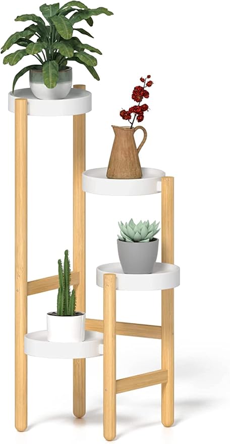 Wisuce Bamboo Plant Stands Indoor, 4 Tier Tall Corner Plant Stand Holder & Plant Display Rack for Outdoor Garden Indoor Home(4 Tier -1)