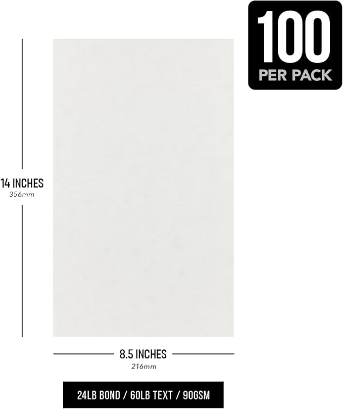 Fleece White Parchment Paper – Great for Certificates, Menus and Wedding Invitations | 24lb Bond / 60lb Text / 90GSM | 8.5" x 14" (Legal Size) Paper for Writing, Copy, Printing | 100 Sheets per Pack - Image 7