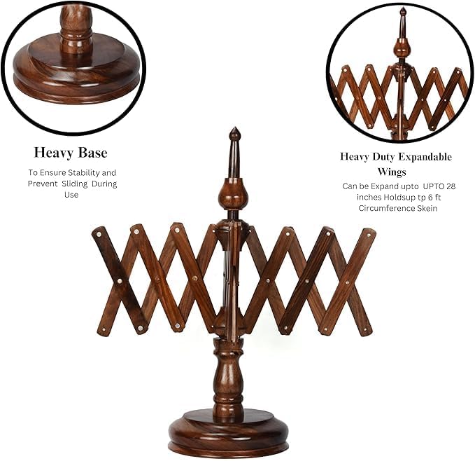 Wooden Yarn Ball Winder - Handcrafted Knitting & Crocheting Yarn Bobbin Winder - Knit Picks Umbrella Yarn Swift Tabletop Winder - Center Pull Wool String Holder Winding Machine (Brown, Swift) - Image 5