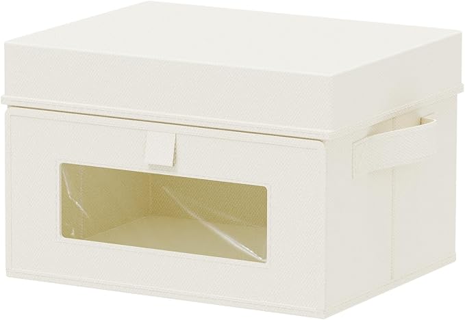 Storage Bins with Lid & Window, 1 Pack, Beige, 10.2x7.9x6.7 In | Foldable Transparent Window Cube Organizer Basket with Lid and 2 Handles, Storage Boxes for Shelves with Cover by Unknown