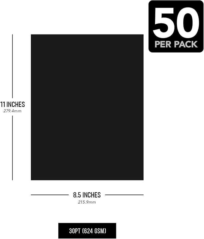 8.5 x 11 Chipboard Medium Weight 30Pt (Point) Cardboard Scrapbook Sheets | Great for Arts & Crafts, Scrapbooking, Packaging, Gift Tags, Photo Mats | Black Boards | 50 Sheets per Pack - Image 6