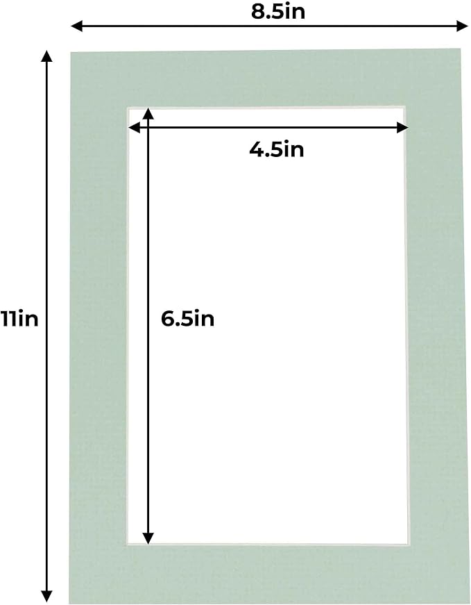 5x7 Mat for 8.5x11 Frame - Precut Mat Board Acid-Free Show Kit with Backing Board, and Clear Bags Honeydew Green 5x7 Photo Matte For a 8.5x11 Picture Frame Matboard for Framing, Pack of 10 Mats - Image 3