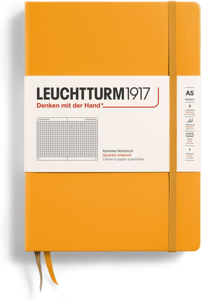 LEUCHTTURM1917 - Notebook Hardcover Medium A5-251 Numbered Pages for Writing and Journaling (Rising Sun, Squared) by LEUCHTTURM1917