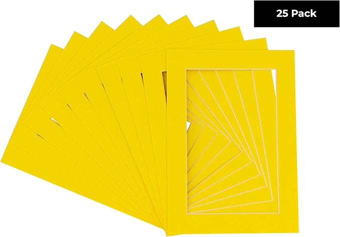 11x14 Mat for 12x18 Frame - Precut Mat Board Acid-Free Show Kit with Backing Board, and Clear Bags Yellow 11x14 Photo Matte Made to Fit a 12x18 Picture Frame Matboard for Framing, Pack of 25 Mats - Image 2