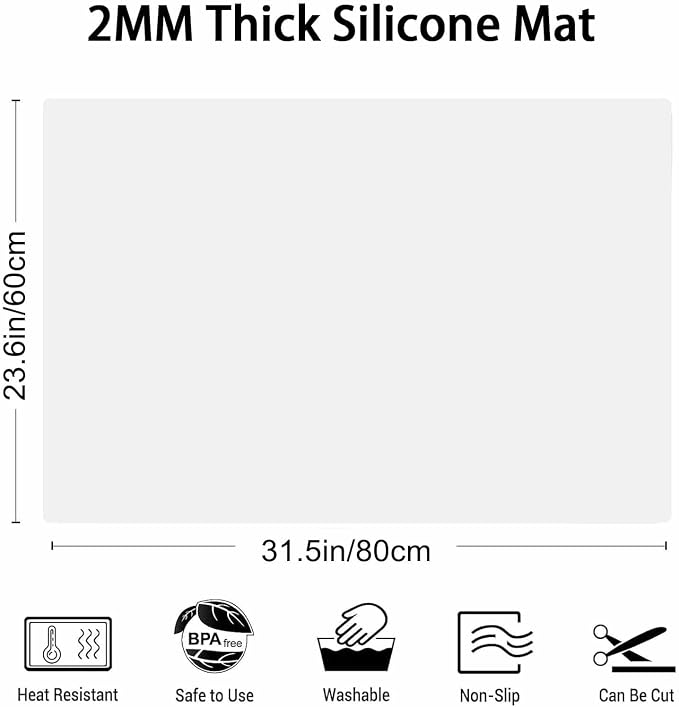 Extra Large Silicone Mat 31.5"x23.6"x0.08”, Multipurpose Silicone Mat Thick Heat Resistant Mat, Nonstick Kitchen Counter Mat, Waterproof Nonslip Silicone Mats for Kitchen Counter, Semitransparent - Image 2