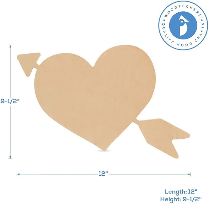 Wooden Cupid Heart Cutout Unfinished 12 inches, Pack of 6 Wooden Heart Sign for DIY Valentines Day Door Décor, Wooden Romantic Love Décor, Personalized Gifts, and Crafts, by Woodpeckers - Image 2