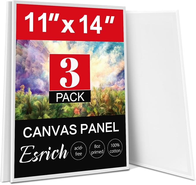 ESRICH Canvas Boards for Painting, 3 Pack Canvases for Painting 11x14 Cotton Primed Acid Free Blank Canvas Panels for Oil Paint, Watercolor, Acrylic Paint, Gouache and Tempera. by ESRICH