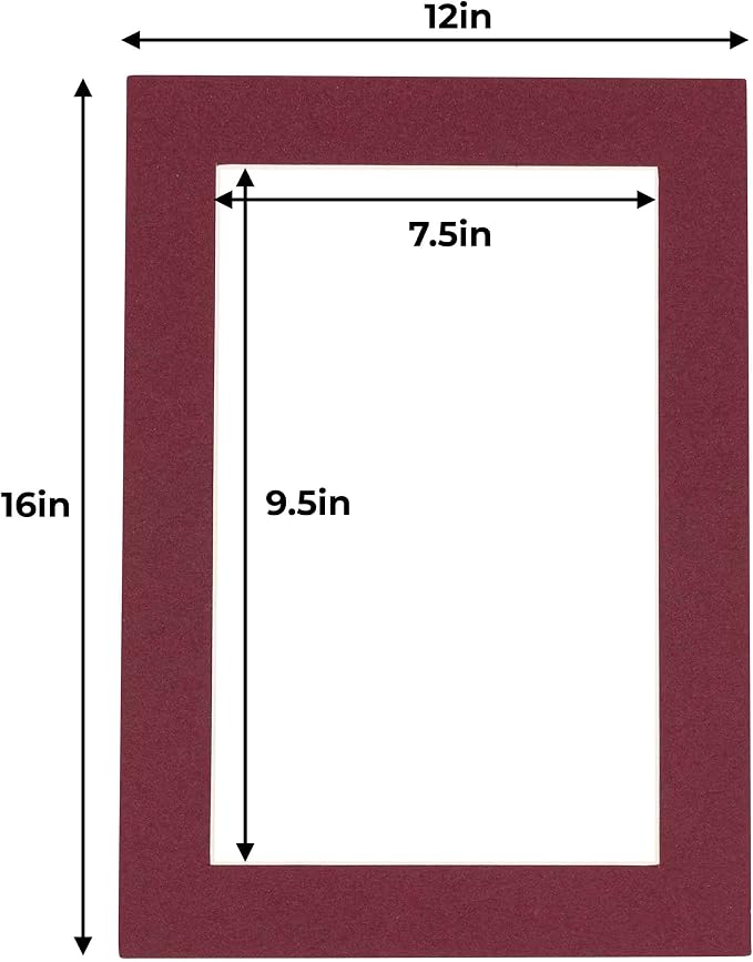 8x10 Mat for 12x16 Frame - Precut Mat Board Acid-Free Show Kit with Backing Board, and Clear Bags Maroon 8x10 Photo Matte Made to Fit a 12x16 Picture Frame Matboard for Framing, Pack of 1 Mat - Image 4
