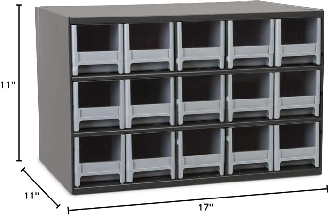 Akro-Mils Steel Garage Storage Cabinet, Small Parts Organizer Metal Cabinet for Hardware, Nails, Screws, Bolts, Nuts, and More, 17" W x 11" D x 11" H, 15-Drawer, Gray Cabinet/Gray Drawers (19715) - Image 6