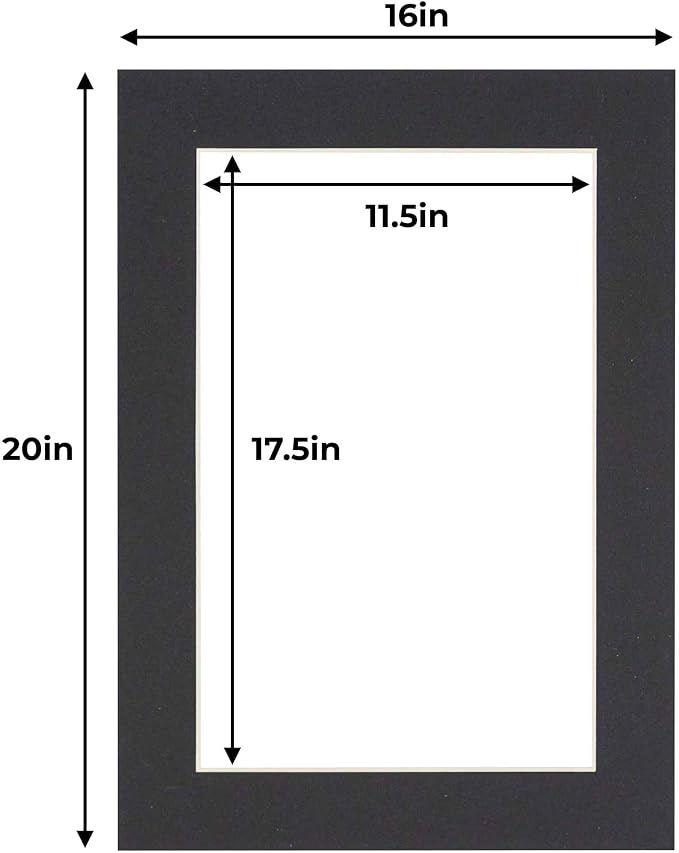 12x18 Mat for 16x20 Frame - Precut Mat Board Acid-Free Black 12x18 Photo Matte Made to Fit a 16x20 Picture Frame, Premium Matboard for Family Photos, Show Kits, Art, Picture Framing, Pack of 25 Mats - Image 2