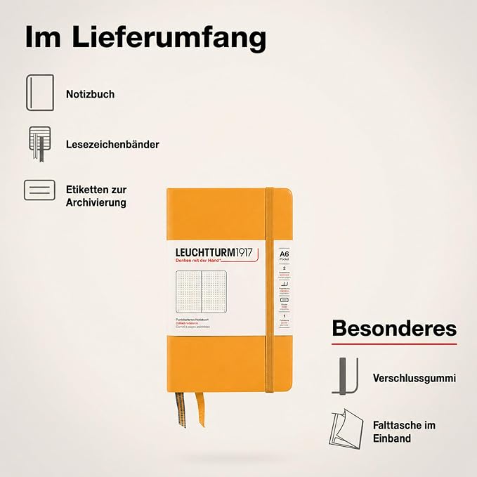 LEUCHTTURM1917 - Notebook Hardcover Pocket A6-187 Numbered Pages for Writing and Journaling (Rising Sun, Dotted) - Image 6