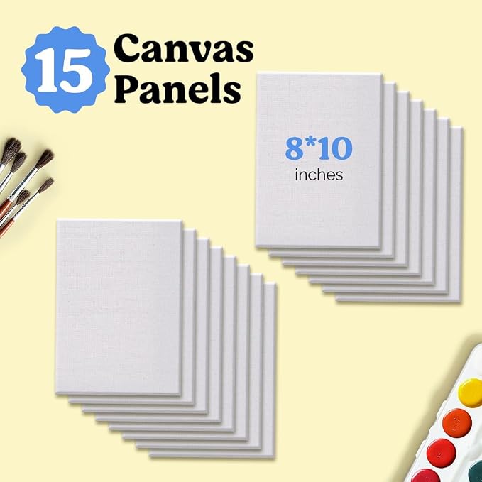Chalkola 8x10 Canvas for Painting - 15 Small Blank Canvases for Painting | 100% Cotton, Primed, Acid-Free Panels - Flat 8 x 10 Canvas Board, Art Paint Supplies for Acrylic, Oil, Watercolor Painting - Image 2