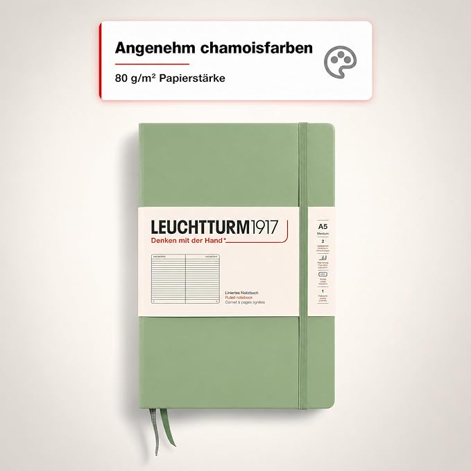 LEUCHTTURM1917 - Notebook Hardcover Medium A5-251 Numbered Pages for Writing and Journaling (Sage, Ruled) - Image 7
