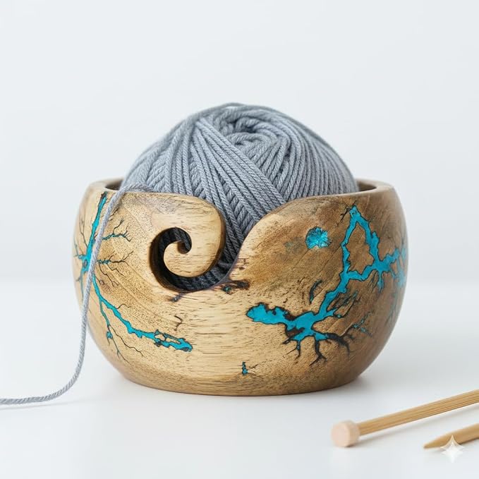 Lichtenberg Figure Yarn Bowl - Handmade Wooden Yarn Bowl for Knitting Yarn Ball Holder - Yarn Bowls with Holes Crochet Bowl Holder - Yarn Storage Bowl 7" x 4" inches (SB-Yarn Bowl) - Image 7