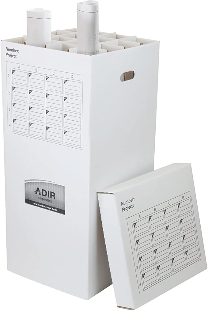 Adir Cardboard Roll File Storage Organizer - Vertical File Sorter - Blueprint, Poster, Plans, Gift Wrap, And Map Holder Station-16 Slots (for Rolls up to 37 Inches Long) by Adir+Corp.