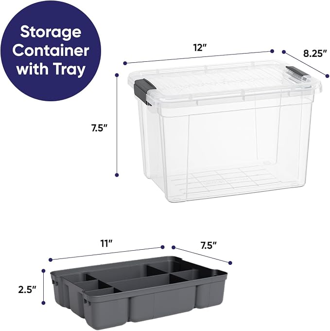 Superio Storage Container Organizing Bin with Removable Tray Deep Plastic Tools, Sewing, Crafts Box, 8.75 Qt, 3 Pack - Image 2