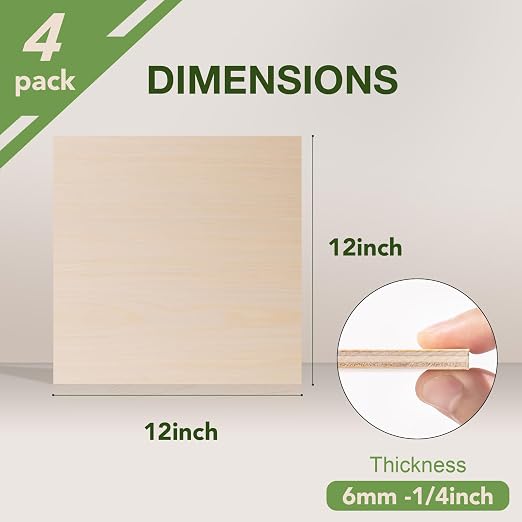 Rowood 4 Pack Maple Plywood 1/4,12x12x1/4inch,6mm Thick Unfinished Wood for Laser Cutting and Engraving,DIY Ornaments,Wood Burning,Models Drawing - Image 2