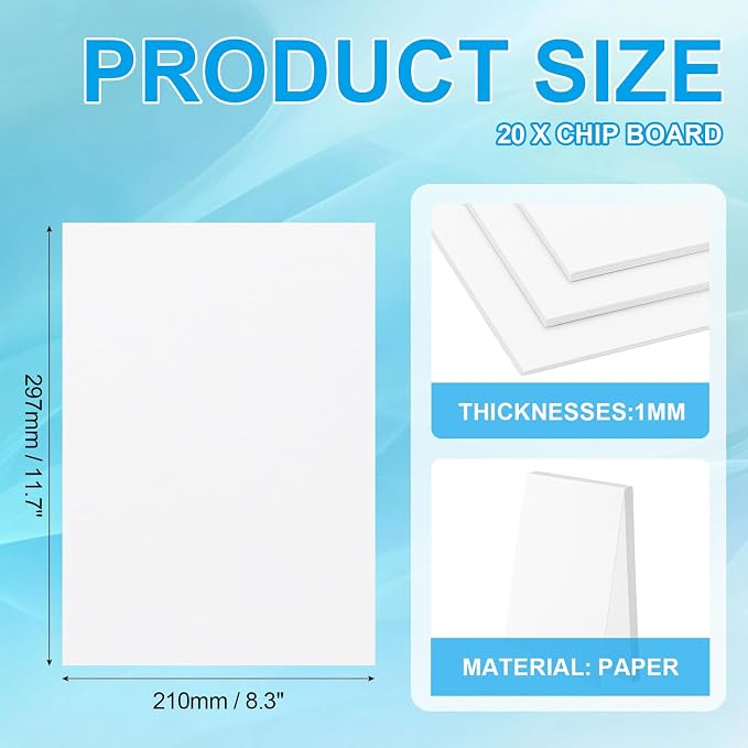 PATIKIL 12x8x0.04" Chipboard Sheets, 20Pcs 40PT Thick Book Board Binders Board Sturdy Bookbinding Supplies for Book Binding Cover, White - Image 2