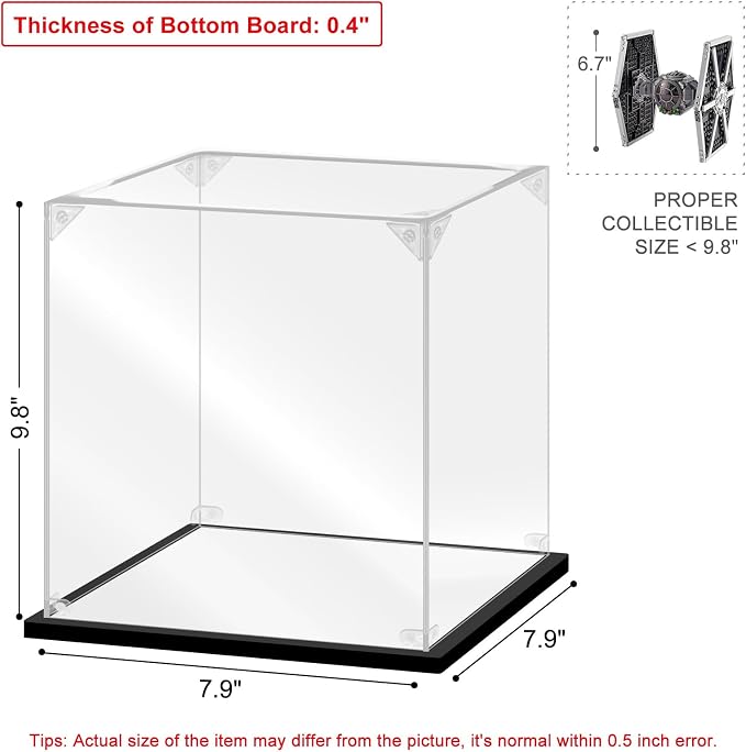 Acrylic Display Case for Collectibles Assemble Acrylic Display Box for Lego 75300 75304 75349 Helmet Model Clear Acrylic Case for Display Toys Action Figures(Black,7.9*7.9*9.8 inch) - Image 2