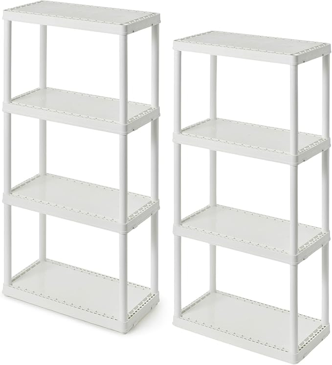 Gracious Living 4 Shelf Fixed Height Solid Light Duty Storage Unit 12 x 24 x 48 for Home, Garage, Basement, & Laundry, White (2 Pack)
