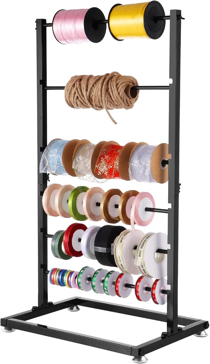 6-Tier Ribbon Holder, Height Adjustable Metal Spool Organizer, Countertop | Large capacity, for flower store, craft room, cake shop, gift wrapping, paper storage by BATTIPAW