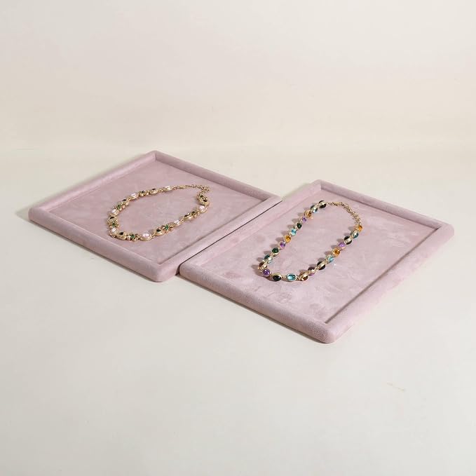 Rectangle Jewelry storage organizer plate, Velvet Jewerly display tray, Empty showcase tray for Necklace Bracelet Ring Earring【Pink-Medium, 11.8 x 8.7 in 】 - Image 5