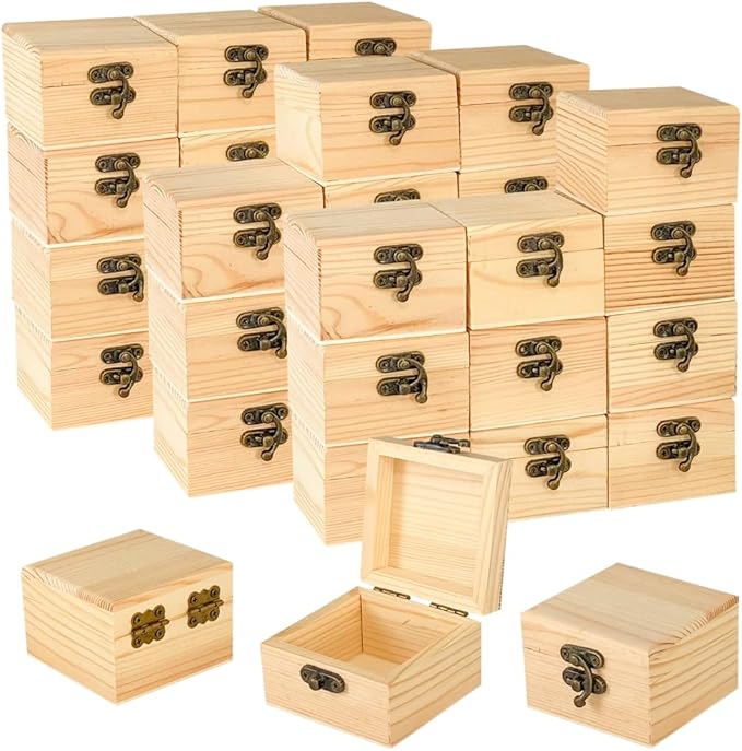 Cregugua 36 Pieces Small Square Wooden Box Unfinished Wood Treasure Boxes with Lid for Homade DIY Crafts (2.7 x 2.7 x 1.9 In) by Cregugua