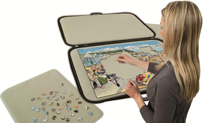 Jumbo, Puzzle Mates, Portapuzzle Deluxe - Standard 1,000 Piece Jigsaw Storage Board Case, Jigsaw Puzzle Accessories, 500-1000 Piece Puzzle Storage | Portable Puzzle Mat with Non-Slip Felt Surface - Premium Leather Puzzle Mat for Puzzles up to 1000 Piec... - Image 2