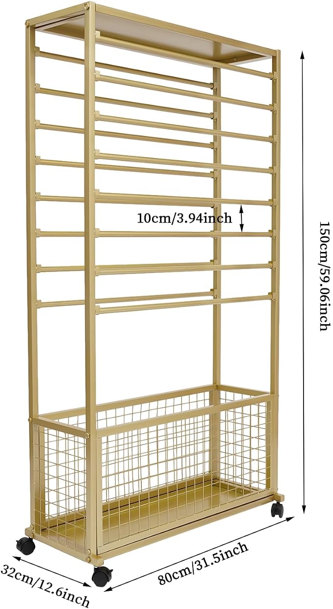 Ribbon Holder Organizer Rack, 16-Layer Ribbon Holder with Wheels | Double-Sided 16-Layer Ribbon Holder with Wheels, Wrapping Paper Ribbon Display Rack Storage Shelf for Craft Room - Image 4
