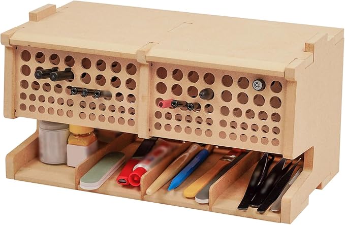 Wooden Model Kit Tool Storage Rack with 100 Holes, Brush/Paint Organizer with MDF Material, Craft Supplies Storage, Brush/Tool Holder, Suitable for Tamiya/Gundam Tools, GK6 by Bucasso