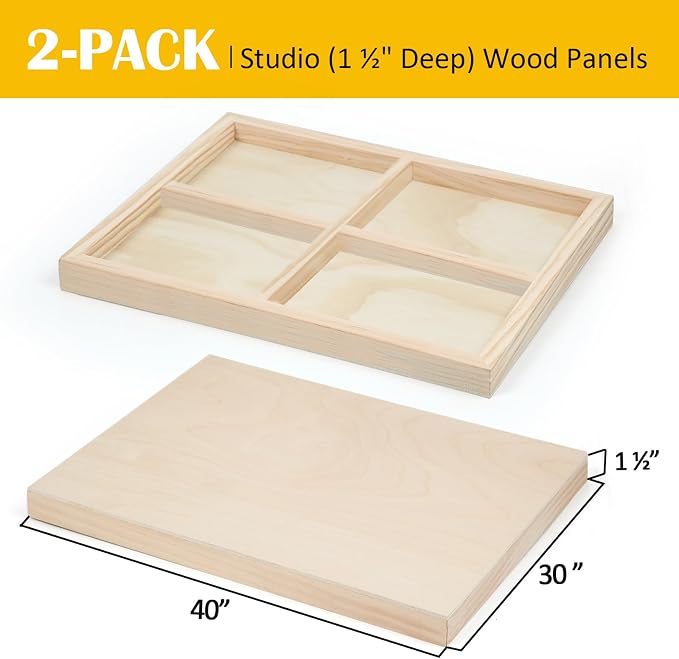 2 Pack 30x40'' Unfinished Gallery Birch Wood Canvas Panels | 1 1/2" Deep Art Cradle Boards for Painting, Pouring, Burning, Epoxy Resin, Laser Engraving Cutting - Image 2