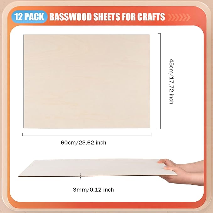AWIZOM 12 Pack Basswood Sheets for Crafts-18 x 24 x 1/8 Inch- 3mm Thick Plywood Sheets with Smooth Surfaces Unfinished Wood Boards for Laser Cutting, Wood Burning, Architectural Models, Staining - Image 2