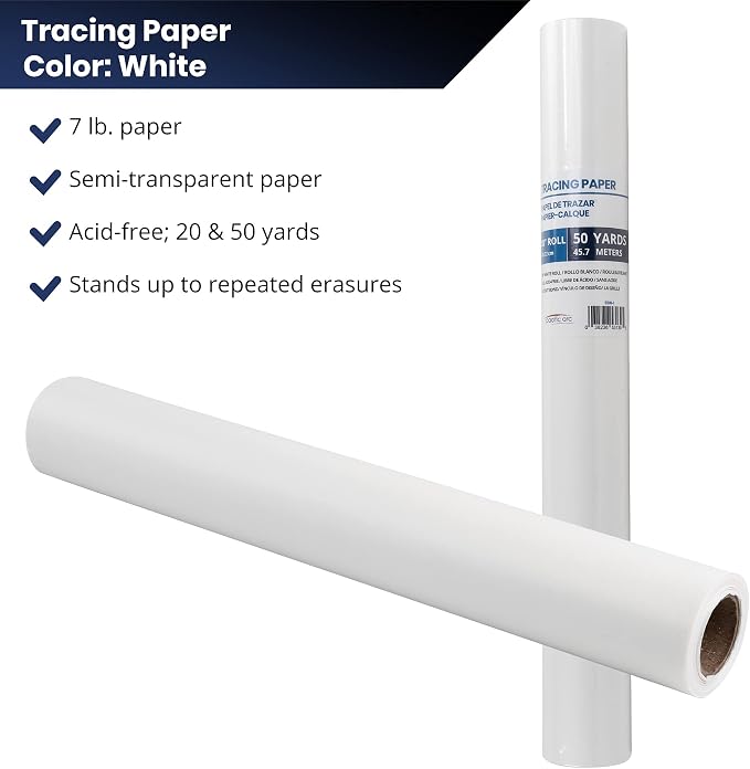 Pacific Arc Tracing Paper Roll, White, 36 Inch X 50 Yard Roll - Image 3