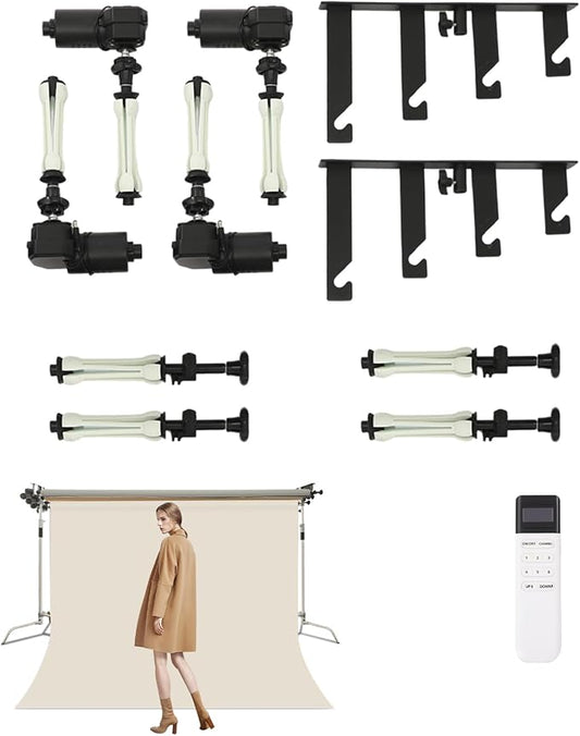 Photography Backdrop Roller System, 4 Roller Motorized Electric Background Support with Controller, Photo Background Shaft Lifting Ceiling Holder for Home Studio Live Shooting (4 Roller)