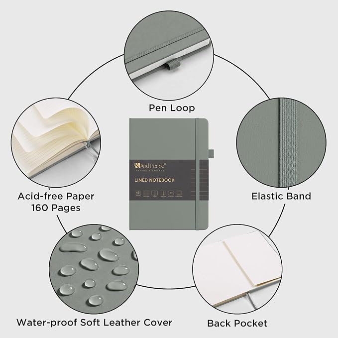 &And Per Se Lined Journal Notebook, 160 Pages, A5 5.7 x 8 inches College Ruled Thick Paper Notebook Journals for Writing, Hardcover Notebooks for Women Men Office School (1 Pack, Dark Grey) - Image 4