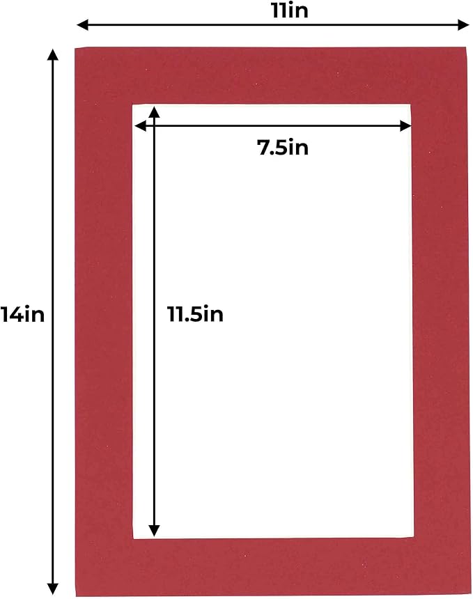 8x12 Mat for 11x14 Frame - Precut Mat Board Acid-Free Show Kit with Backing Board, and Clear Bags Deep Red 8x12 Photo Matte Made to Fit a 11x14 Picture Frame Matboard for Framing, Pack of 100 Mats - Image 3