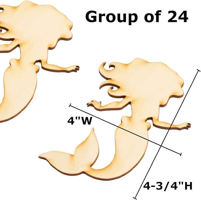 24‑Piece Unfinished Wood Mermaid Cutouts – Blank Wooden Mermaid Shapes for Painting, DIY Crafts, Beach Projects, and Creative Decorations (4-3/4" x 4") - Image 2