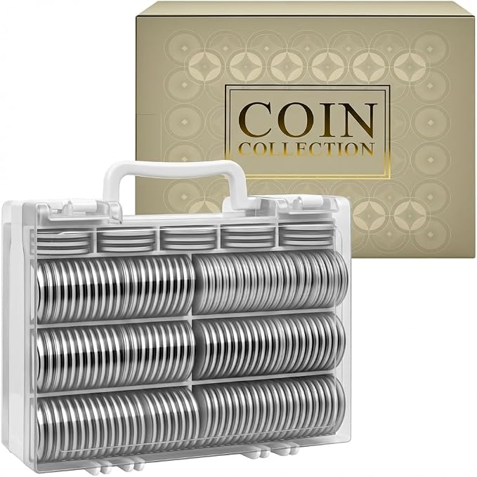 ALCYON Double-Sided Coin Collector Case with 141 Capsules&220 Bill Sleeves | All-in-One Organizer for Coins and Paper Money with Foam Gaskets, Clear Lid, Handle,Latches for Home and Coin shows Colletion by ALCYON