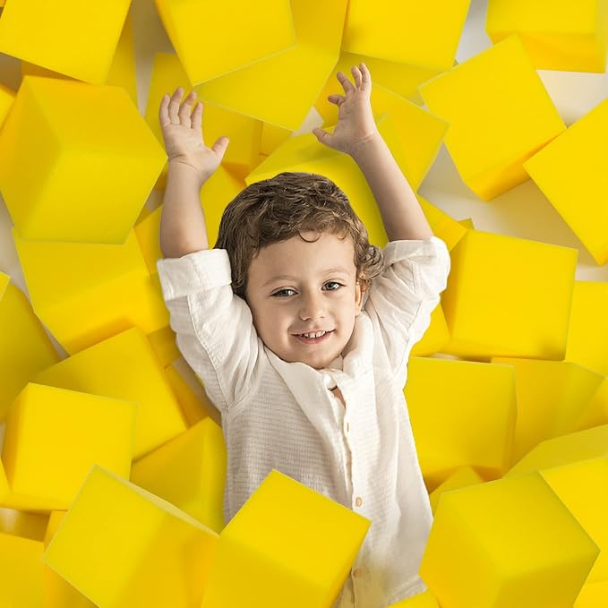 Foam Pit Cubes, 24 PCS 5 Inches Gymnastics Foam Blocks Trampoline Blocks, Multi-Sport Protective Padding for Freerunning, Trampoline, Parkour, Skate Parks & BMX -Yellow by TAYUQEE