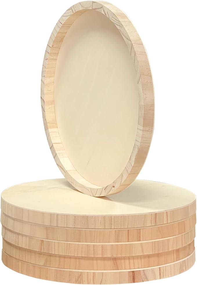 6 Pack 14 Inch Round Wood Canvas Panels Unfinished Wooden Plates Round Wood Cradle Boards for Pouring Arts Painting Crafts - Image 5